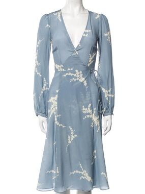 Realisation Par Light Blue Floral Wrap Midi Silk Dress